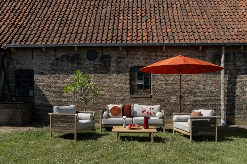 Dutchbone Couchtisch Outdoor-Lounge-Set Oasis (Sofa + + 2 Sessel) – Beige, Stahl, 84 × 190 × 84,5 cm