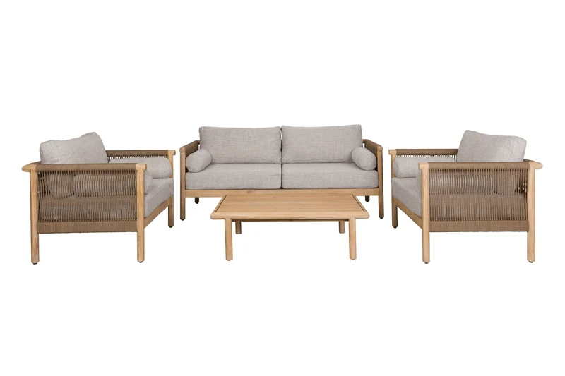 Dutchbone Couchtisch Outdoor-Lounge-Set Oasis (Sofa + + 2 Sessel) – Beige, Stahl, 84 × 190 × 84,5 cm