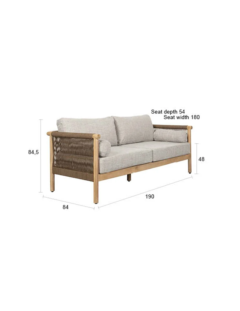 Dutchbone Couchtisch Outdoor-Lounge-Set Oasis (Sofa + + 2 Sessel) – Beige, Stahl, 84 × 190 × 84,5 cm