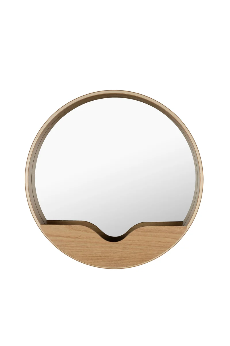 Zuiver Spiegel Round Wall 60 – Braun, Eichenfurnier, 60 × 60 × 8 cm