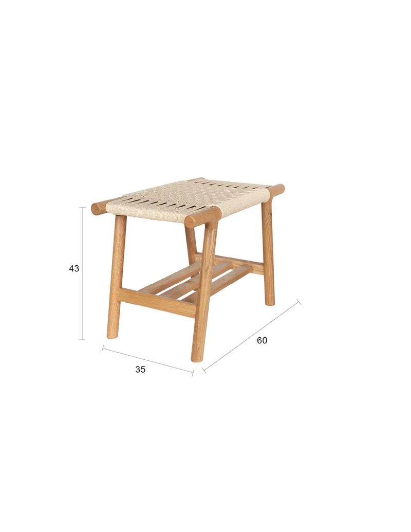 Dutchbone Hocker Kintaro – Natur, Massives Eichenholz, 35 × 60 × 43 cm