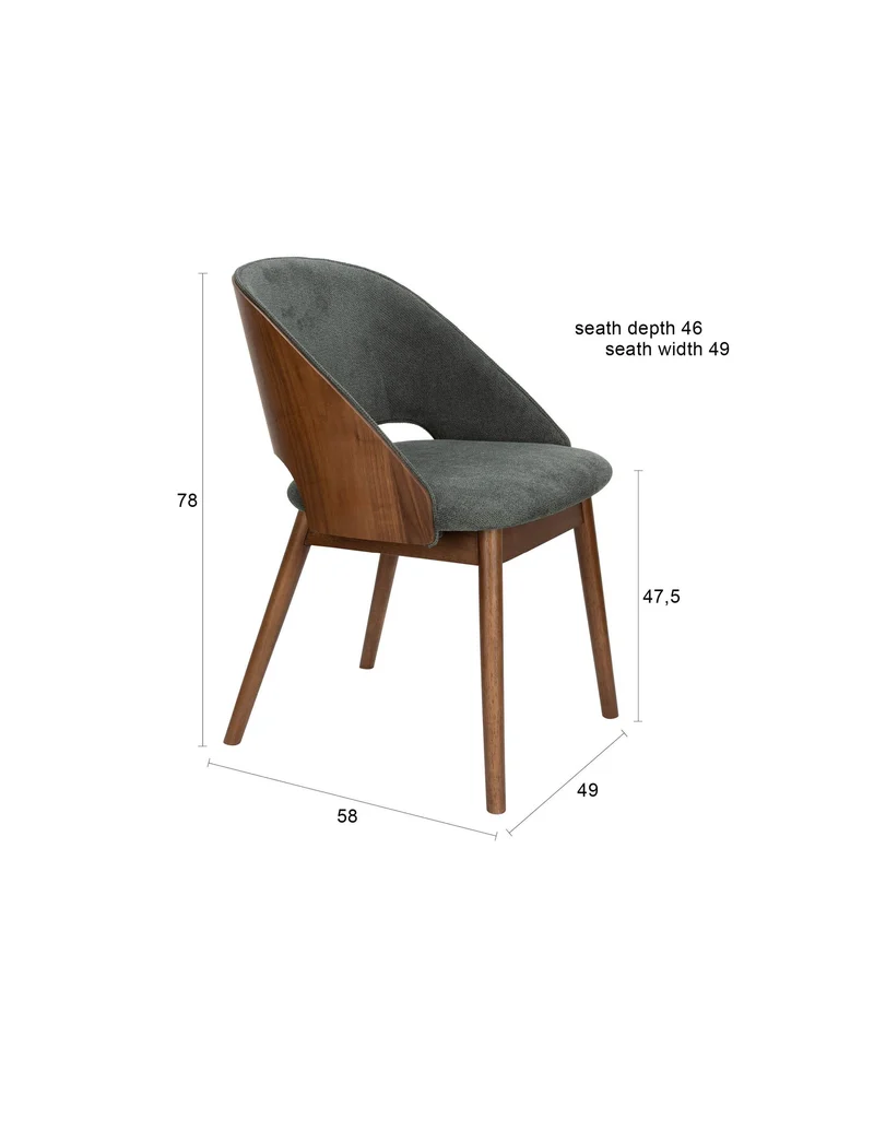 Dutchbone Stuhl Velore – Grün, Polyester, 58 × 49 × 78 cm