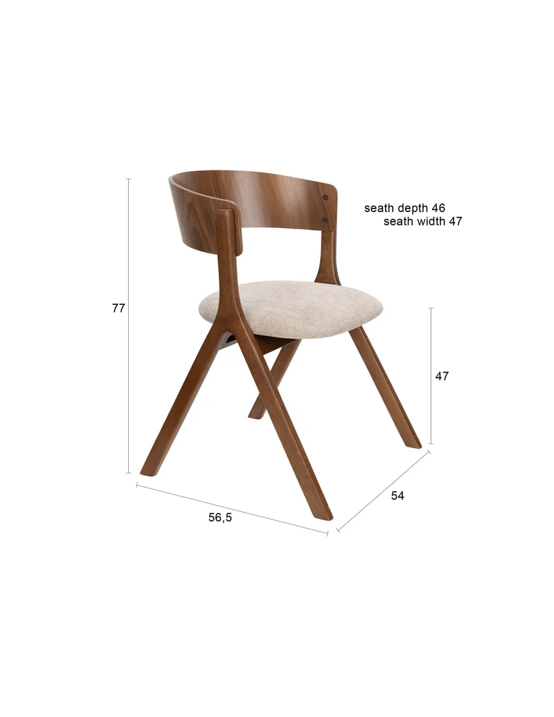 Dutchbone Stuhl Bresso – Beige, Polyester, 56,5 × 54 × 77 cm, 2er-Set