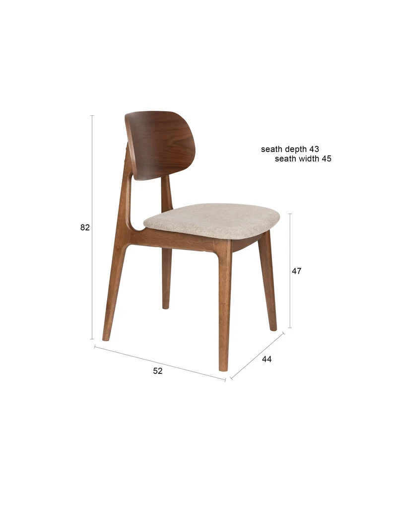 Dutchbone Stuhl Marais Wood – Beige, Polyester, 52 × 44 × 82 cm, 2er-Set
