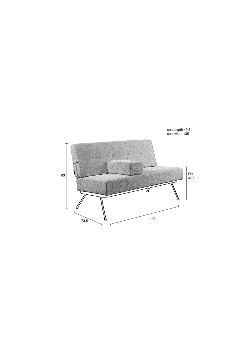 Zuiver Sofa Bowie – Beige, Stoff, 73,5 × 135 × 83 cm