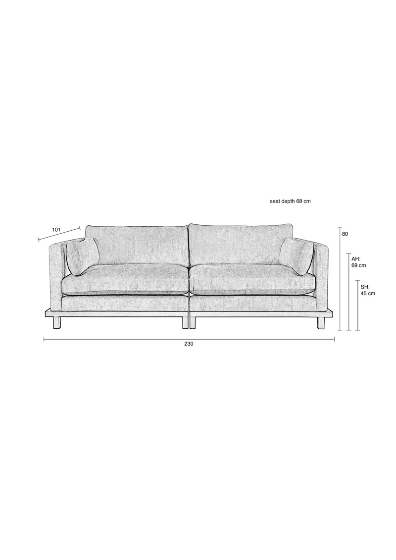 Zuiver Sofa Blossom 3-Sitzer – Sand, Stoff, 101 × 230 × 80 cm