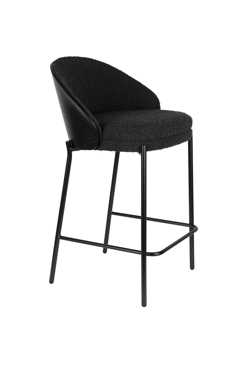 Dutchbone Tresenstuhl Rodin Bouclé – Schwarz, 50 × 53 × 87 cm, 2er-Set