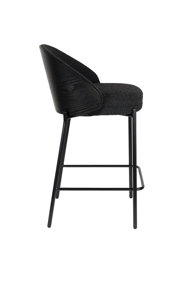 Dutchbone Tresenstuhl Rodin Bouclé – Schwarz, 50 × 53 × 87 cm, 2er-Set