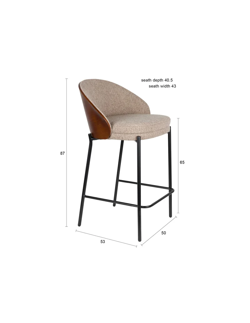 Dutchbone Tresenstuhl Rodin – Beige, Polyester, 50 × 53 × 87 cm, 2er-Set