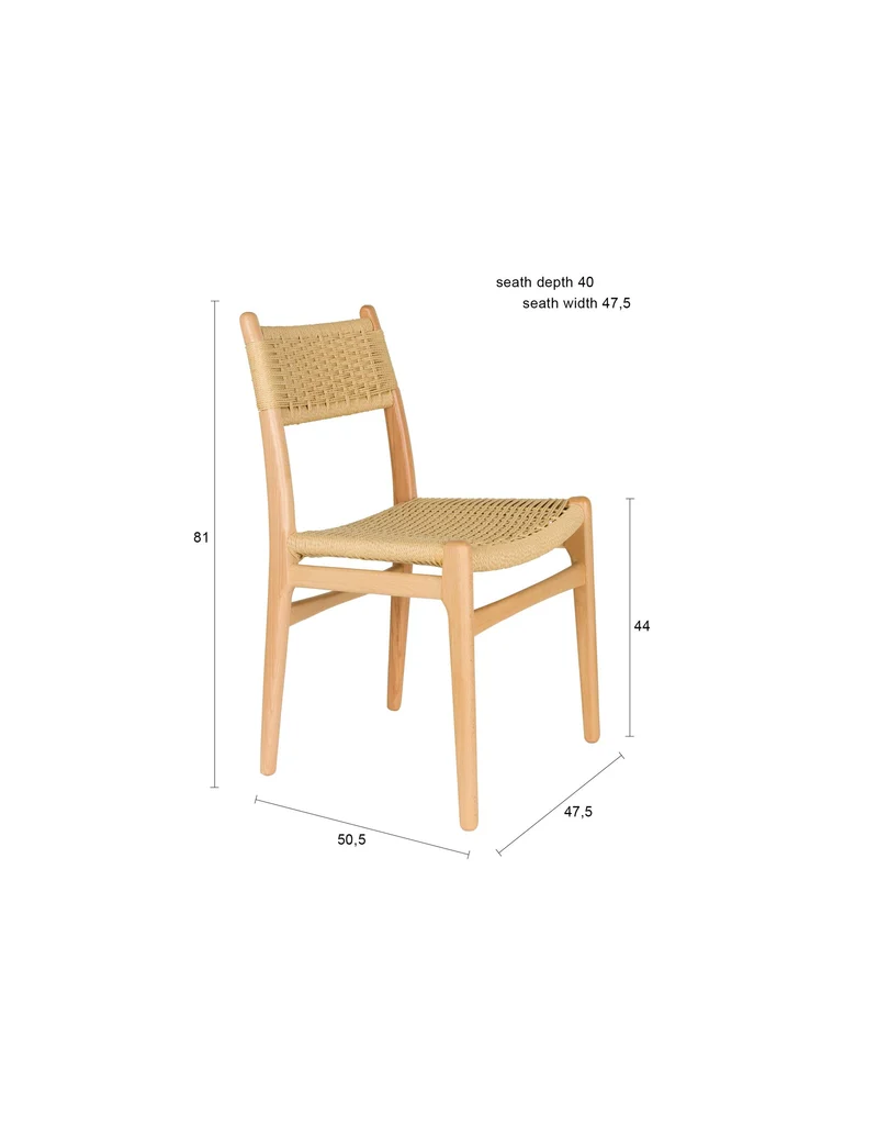 Dutchbone Stuhl Cecile – Natur, Holz, 47,5 × 50,5 × 81 cm, 2er-Set