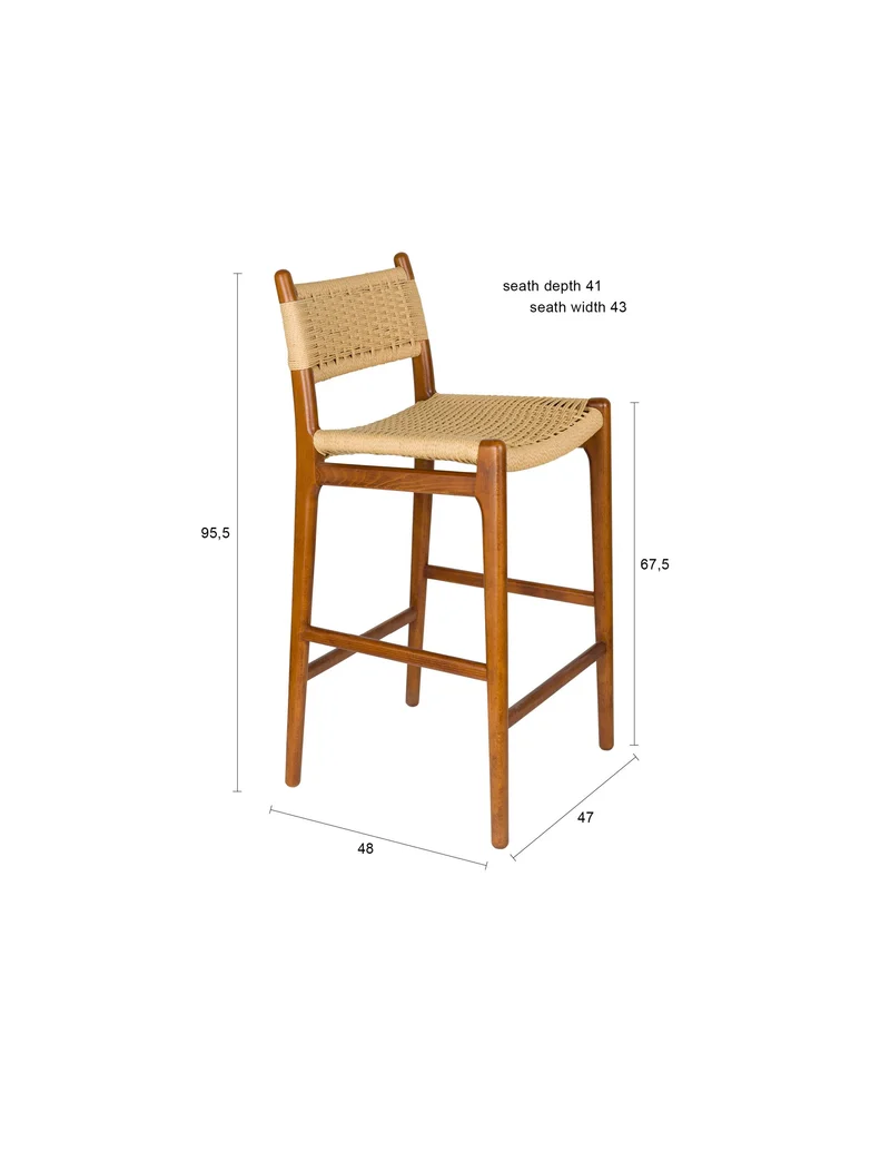 Dutchbone Tresenhocker Cecile – Nussbaum, Holz, 47 × 48 × 95,5 cm