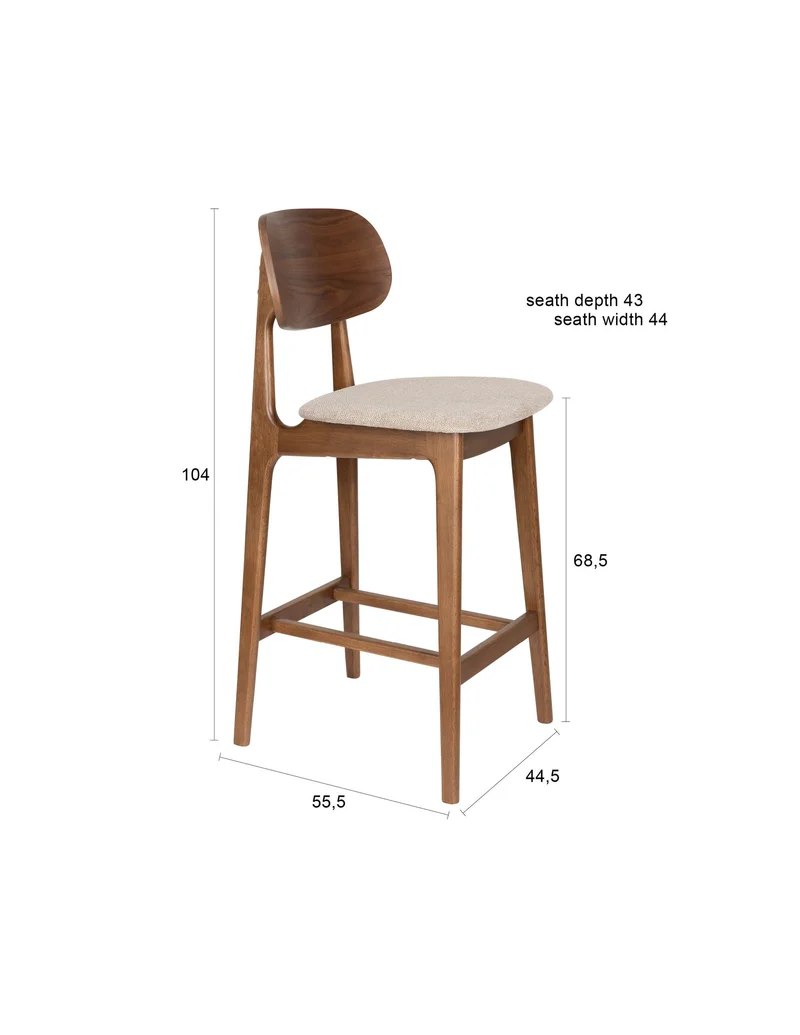 Dutchbone Tresenstuhl Marais Wood – Beige, Polyester, 55,5 × 44,5 × 104 cm, 2er-Set