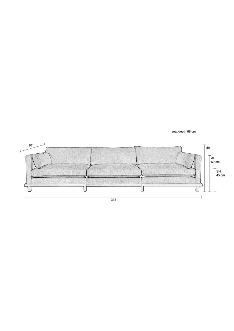 Zuiver Sofa Blossom 4,5-Sitzer – Moos, Stoff, 101 × 335 × 80 cm