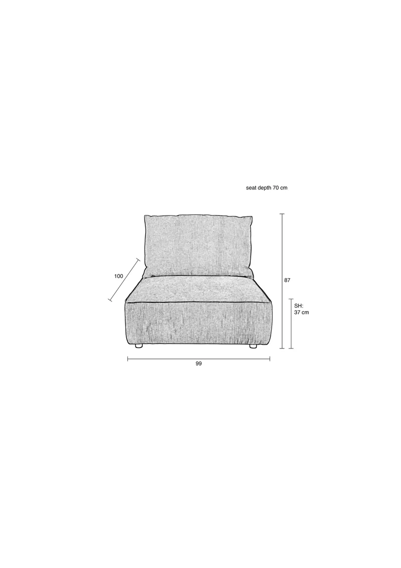 Zuiver Sofa-Element Hunter 1,5-Sitzer With Back – Sand, Stoff, 100 × 99 × 87 cm