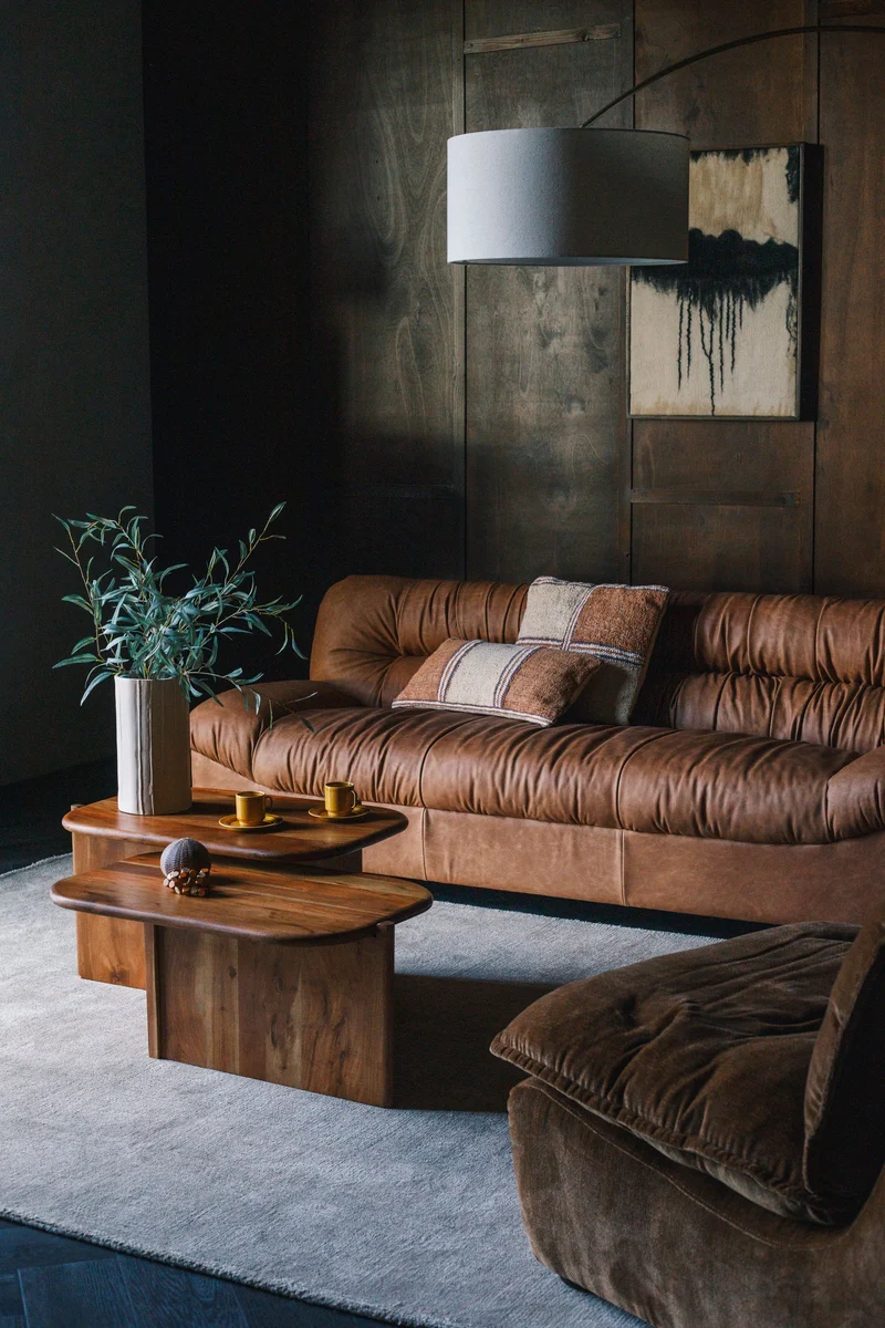 Dutchbone Sofa Douglas Wax Leather – Cognac, 102,5 × 214 × 78 cm