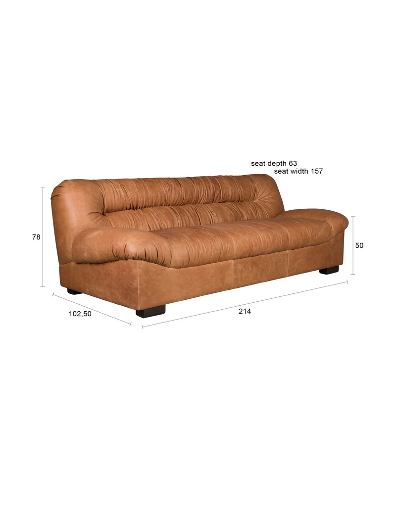 Dutchbone Sofa Douglas Wax Leather – Cognac, 102,5 × 214 × 78 cm