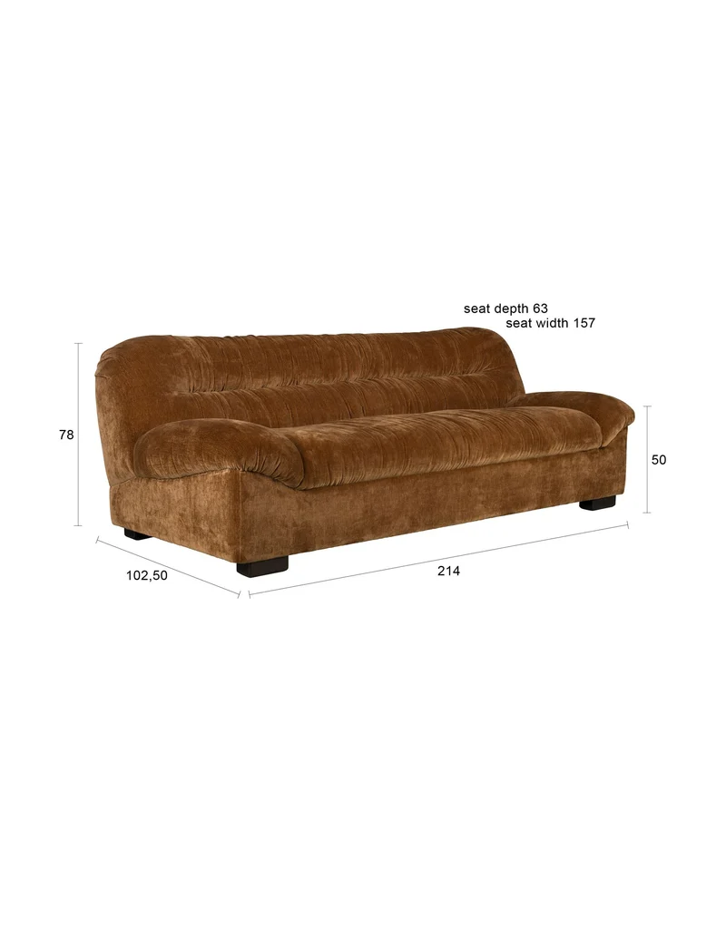 Dutchbone Sofa Douglas – Cognac, 102,5 × 214 × 78 cm