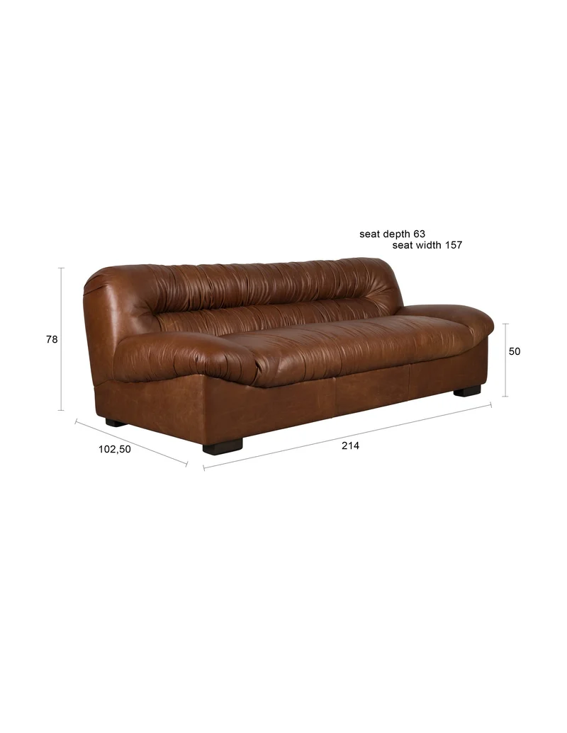Dutchbone Sofa Douglas Wax Leather Chocolate – Dark brown, 102,5 × 214 × 78 cm