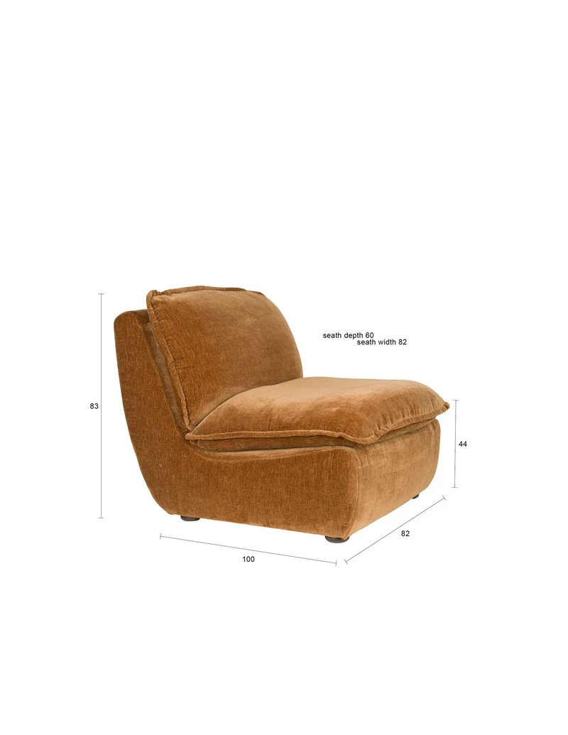 Dutchbone Loungesessel Radley – Cognac, Polyester, 100 × 82 × 83 cm