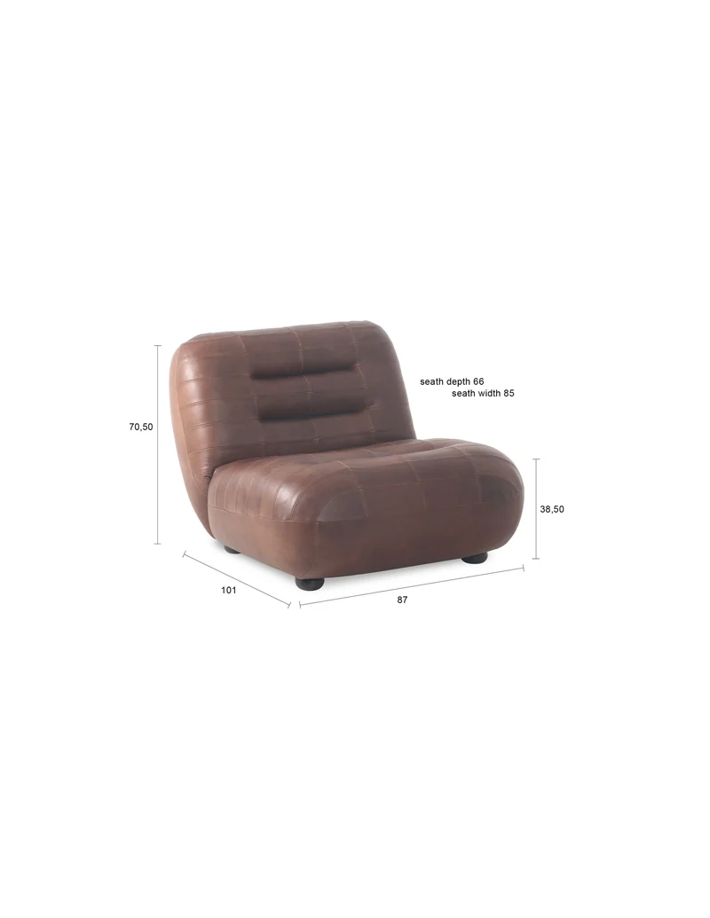 Dutchbone Loungesessel Wyatt Wax Leather Chocolate – Dark brown, Rindsleder, 101 × 87 × 70,5 cm