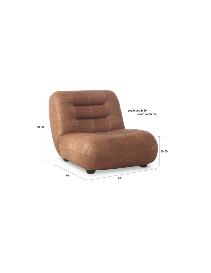 Dutchbone Loungesessel Wyatt Wax Leather – Cognac, Rindsleder, 101 × 87 × 70,5 cm