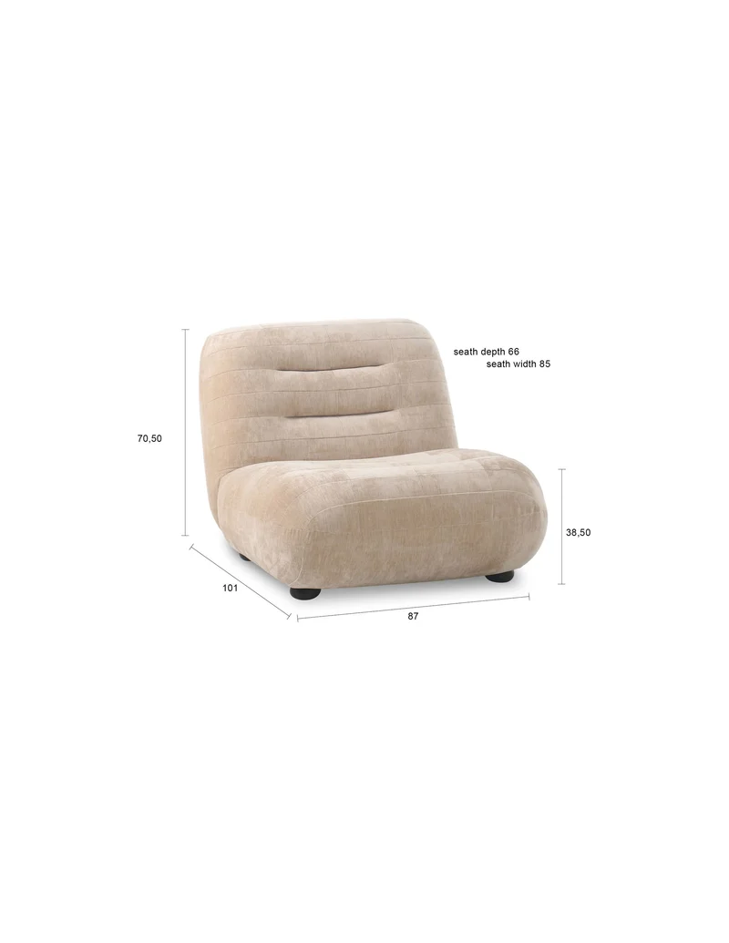 Dutchbone Loungesessel Wyatt Velours – Beige, Polyester, 101 × 87 × 70,5 cm