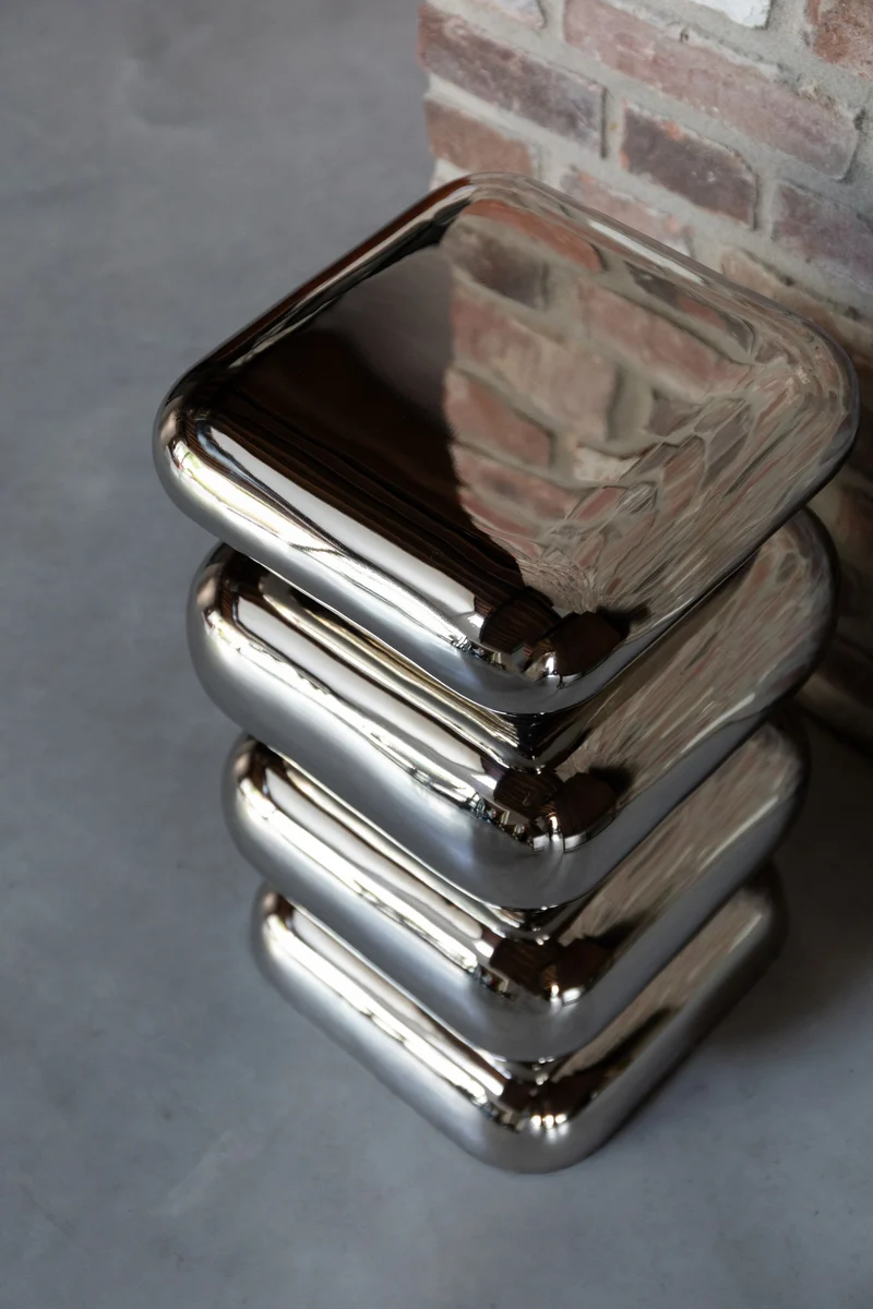 Dutchbone Hocker Stubby Chrome – Eisen, 29 × 29 × 49 cm