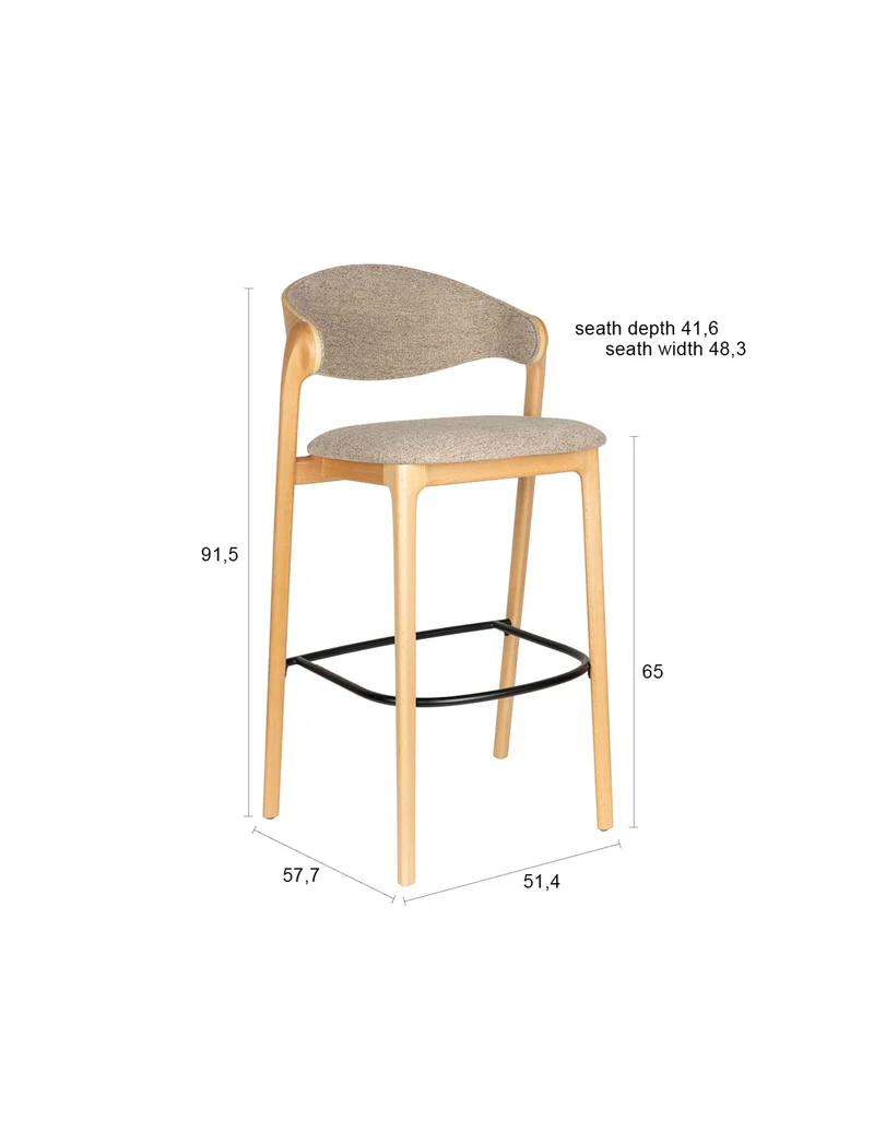 Dutchbone Tresenhocker Babington – Natur, Massives Buchenholz, 51,4 × 57,7 × 91,5 cm, 2er-Set