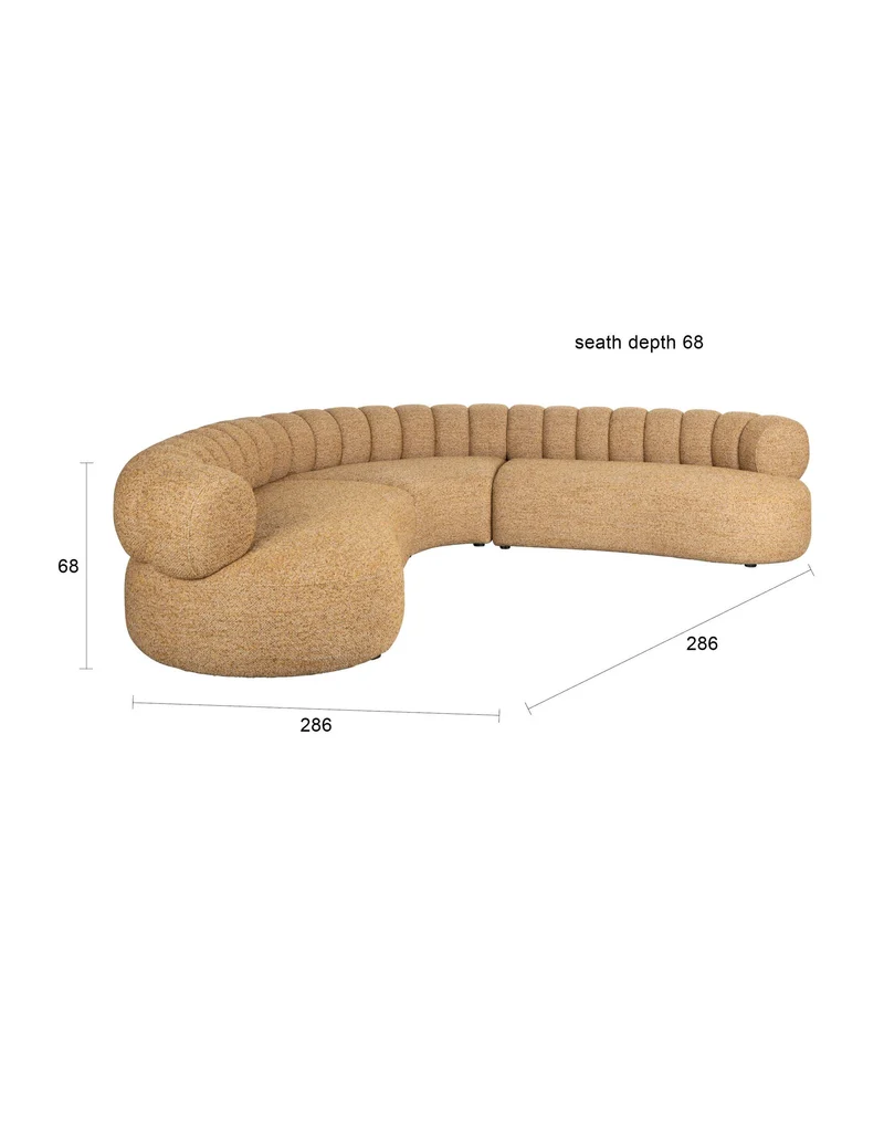 Dutchbone Sofa Duvane 7-Sitzer – Braun, Polyester, 286 × 286 × 68 cm