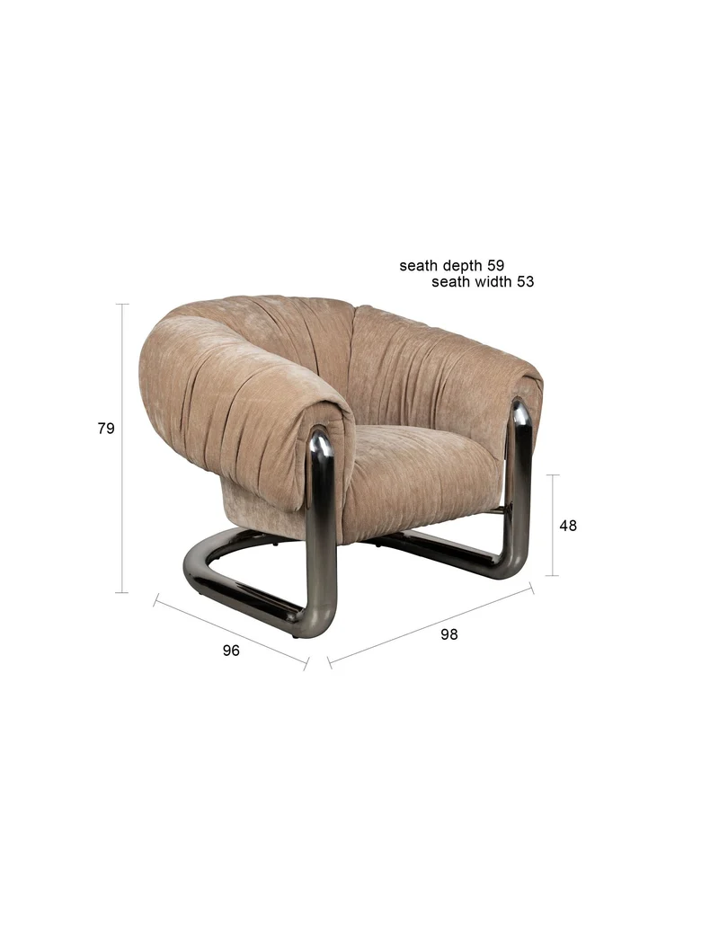 Dutchbone Loungesessel Marly – Silber, Polyester, 96 × 98 × 79 cm