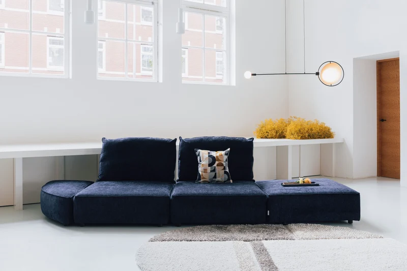 Zuiver Sofa-Element Hunter Pie Pouf Left Navy – Blau, Stoff, 100 × 60 × 38 cm