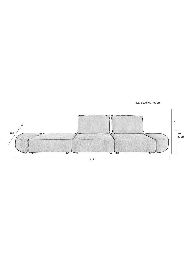 Zuiver Sofa Hunter 4,5-Sitzer – Sand, Stoff, 100 × 417 × 87 cm