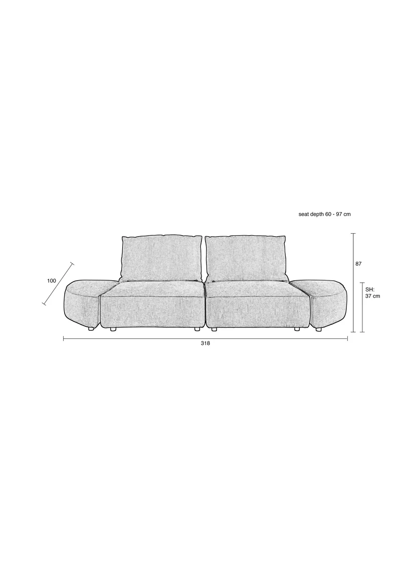 Zuiver Sofa Hunter 3-Sitzer – Moos, Stoff, 100 × 318 × 87 cm