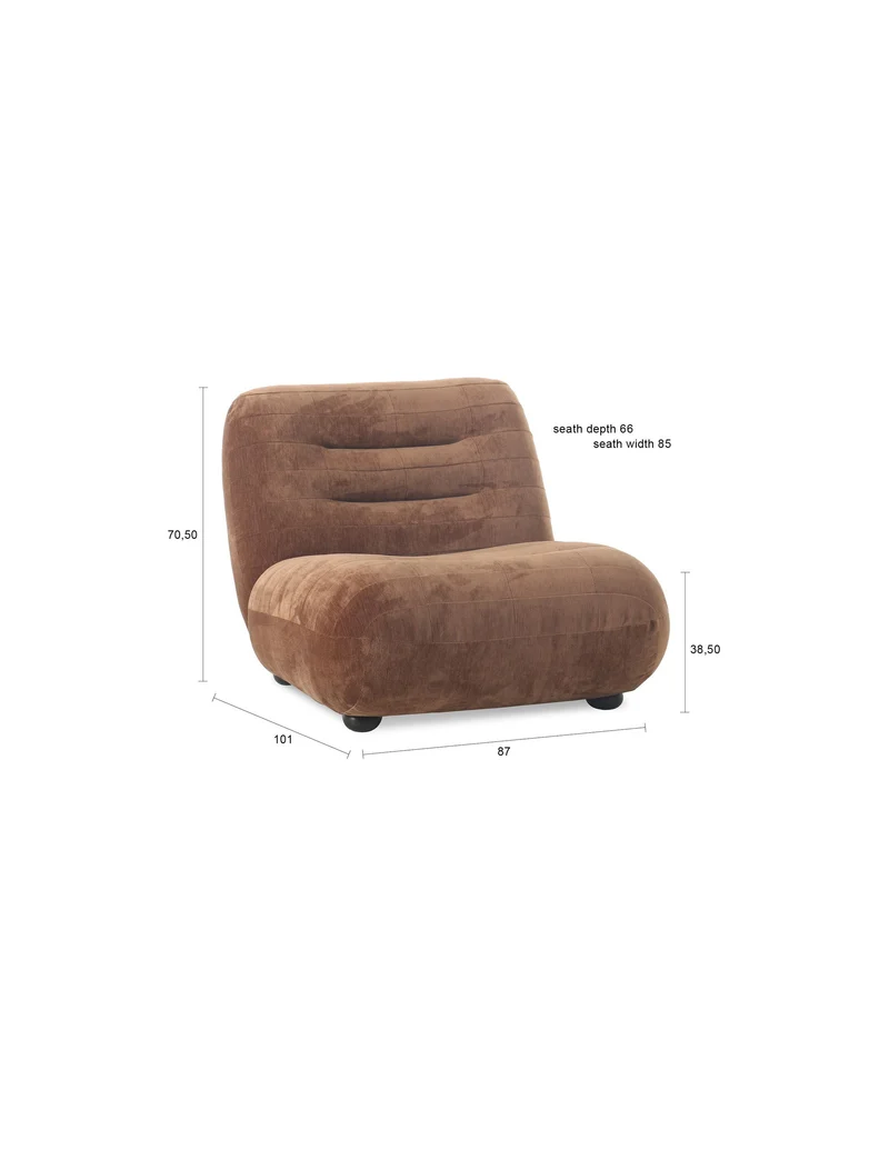 Dutchbone Loungesessel Wyatt Velours – Cognac, Polyester, 101 × 87 × 70,5 cm