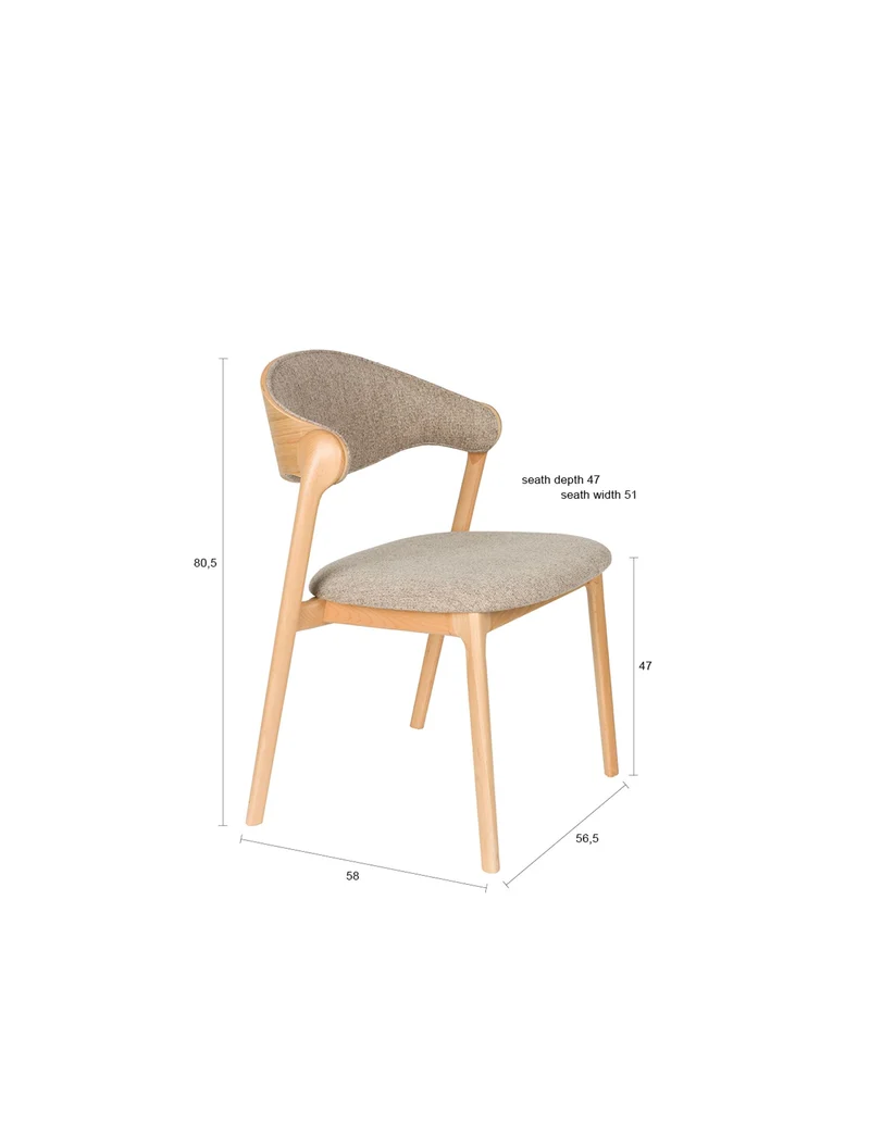 Dutchbone Stuhl Babington – Natur, Massives Buchenholz, 56,5 × 58 × 80,5 cm, 2er-Set