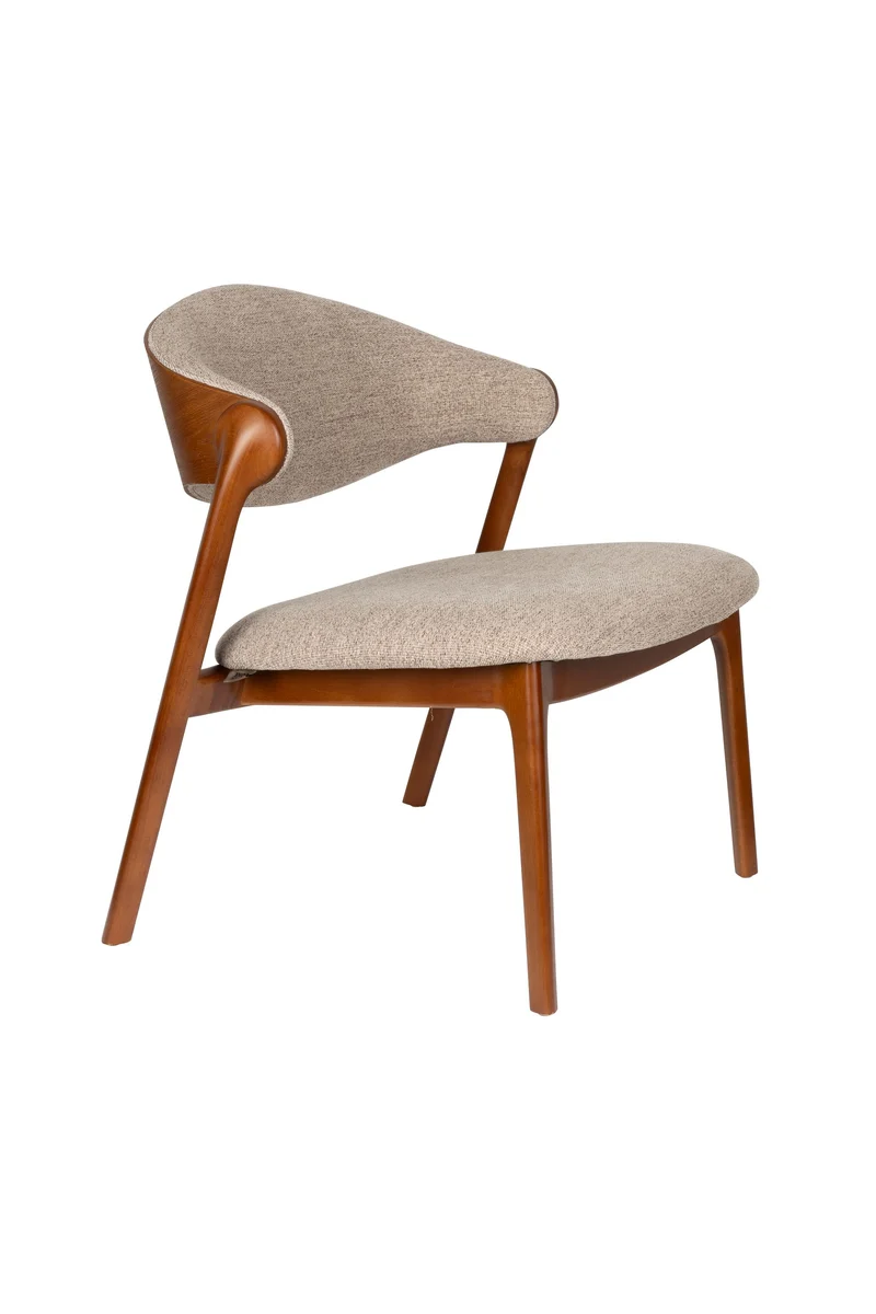 Dutchbone Loungesessel Babington – Nussbaum, Massives Buchenholz, 65 × 71 × 74,3 cm