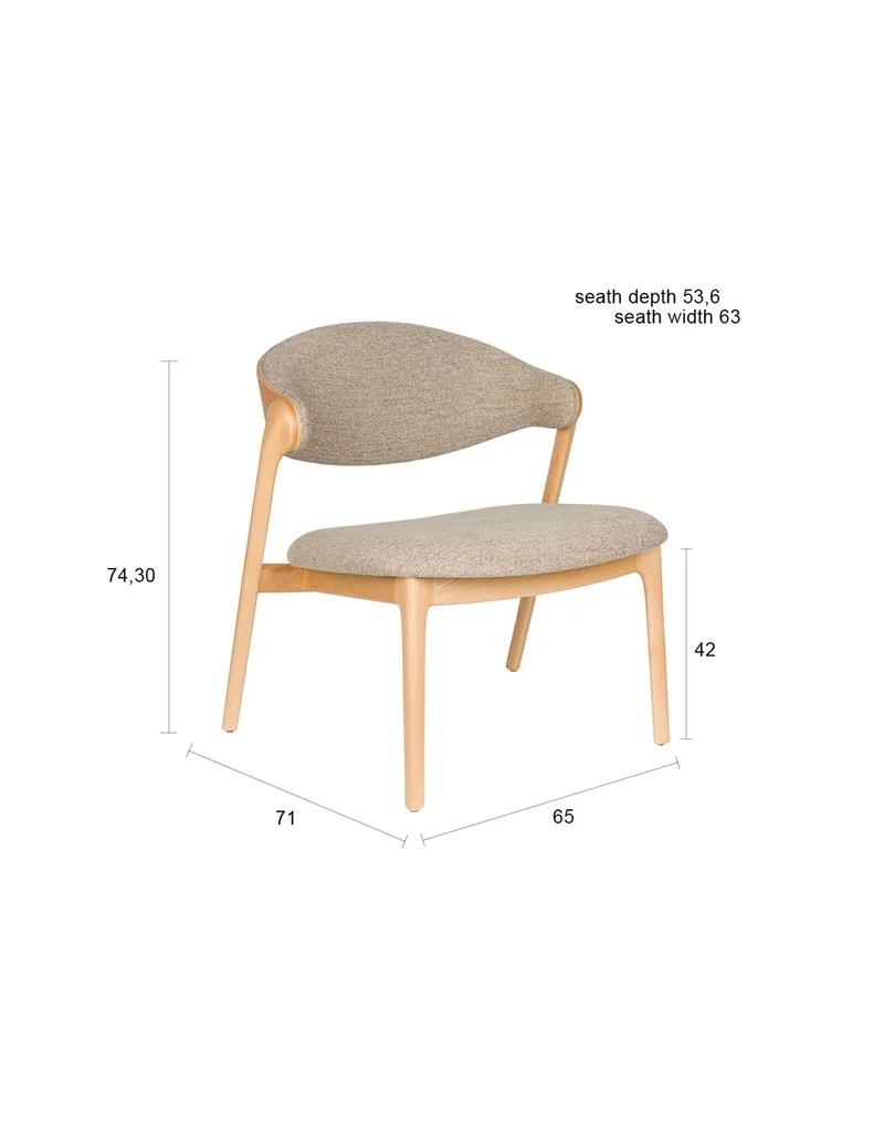 Dutchbone Loungesessel Babington – Natur, Massives Buchenholz, 65 × 71 × 74,3 cm