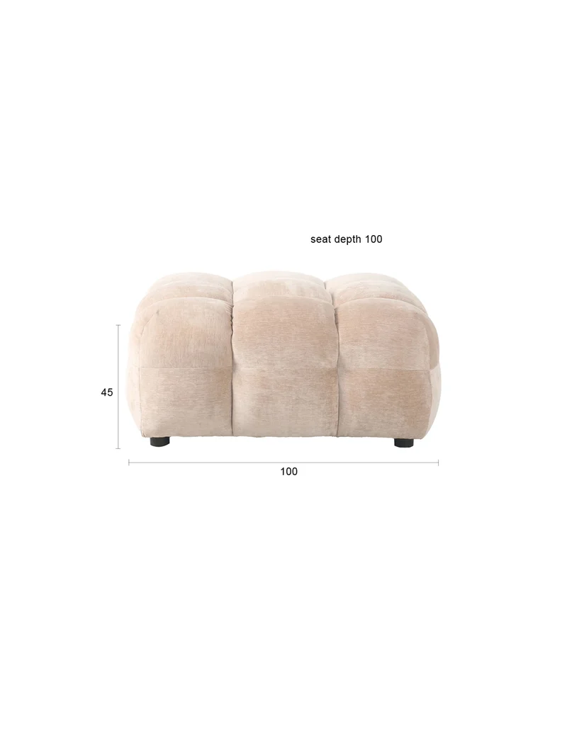 Dutchbone Hocker Hackman Velours – Beige, Polyester, 100 × 100 × 45 cm