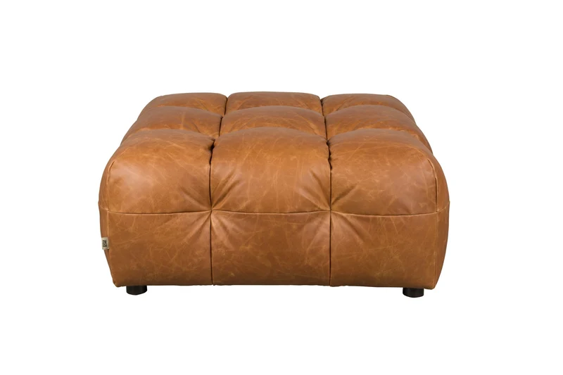 Dutchbone Hocker Hackman Leather – Cognac, Rindsleder, 100 × 100 × 45 cm