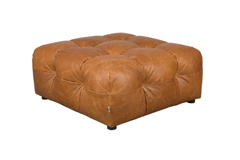 Dutchbone Hocker Hackman Leather – Cognac, Rindsleder, 100 × 100 × 45 cm