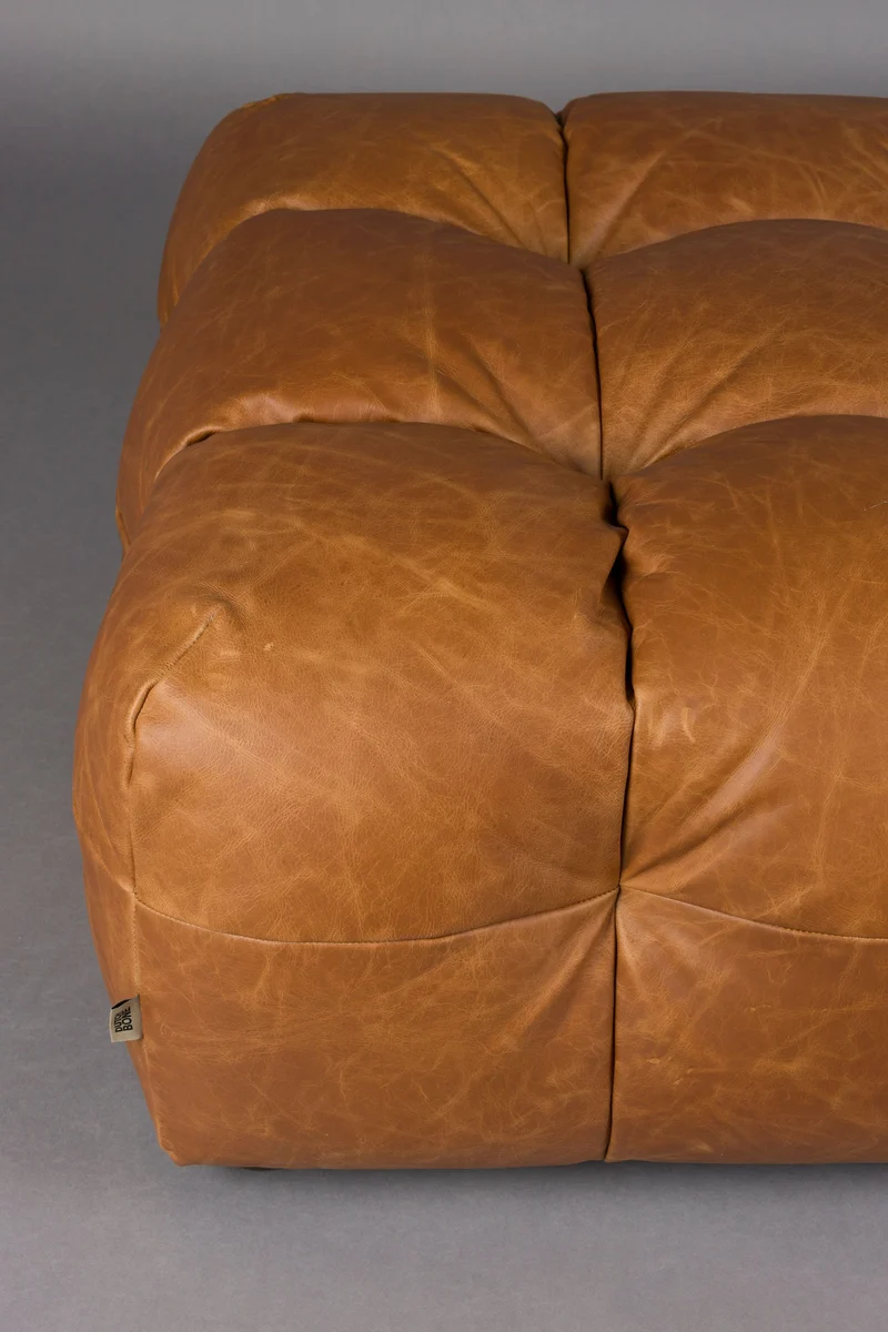 Dutchbone Hocker Hackman Leather – Cognac, Rindsleder, 100 × 100 × 45 cm