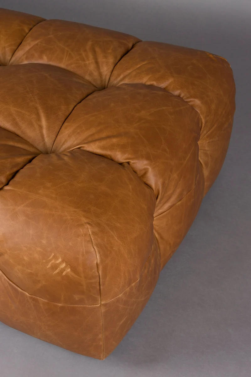 Dutchbone Hocker Hackman Leather – Cognac, Rindsleder, 100 × 100 × 45 cm
