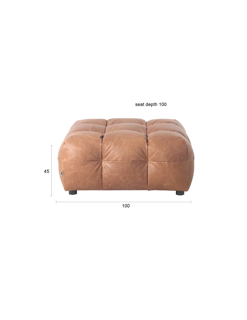 Dutchbone Hocker Hackman Leather – Cognac, Rindsleder, 100 × 100 × 45 cm