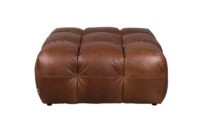 Dutchbone Hocker Hackman Leather Chocolate – Dark brown, Rindsleder, 100 × 100 × 45 cm