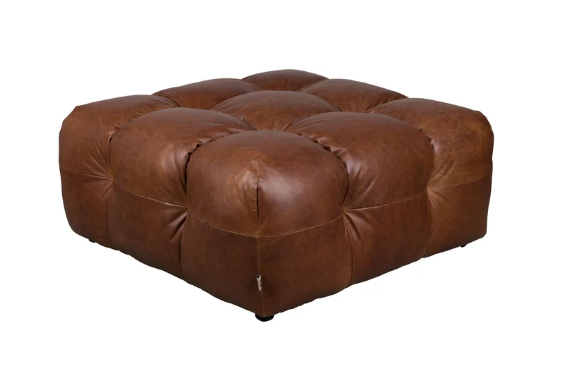 Dutchbone Hocker Hackman Leather Chocolate – Dark brown, Rindsleder, 100 × 100 × 45 cm