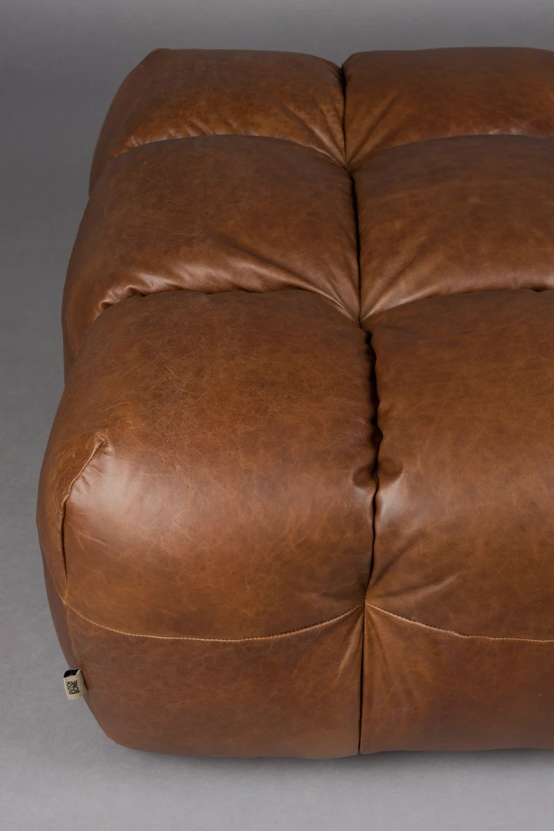Dutchbone Hocker Hackman Leather Chocolate – Dark brown, Rindsleder, 100 × 100 × 45 cm