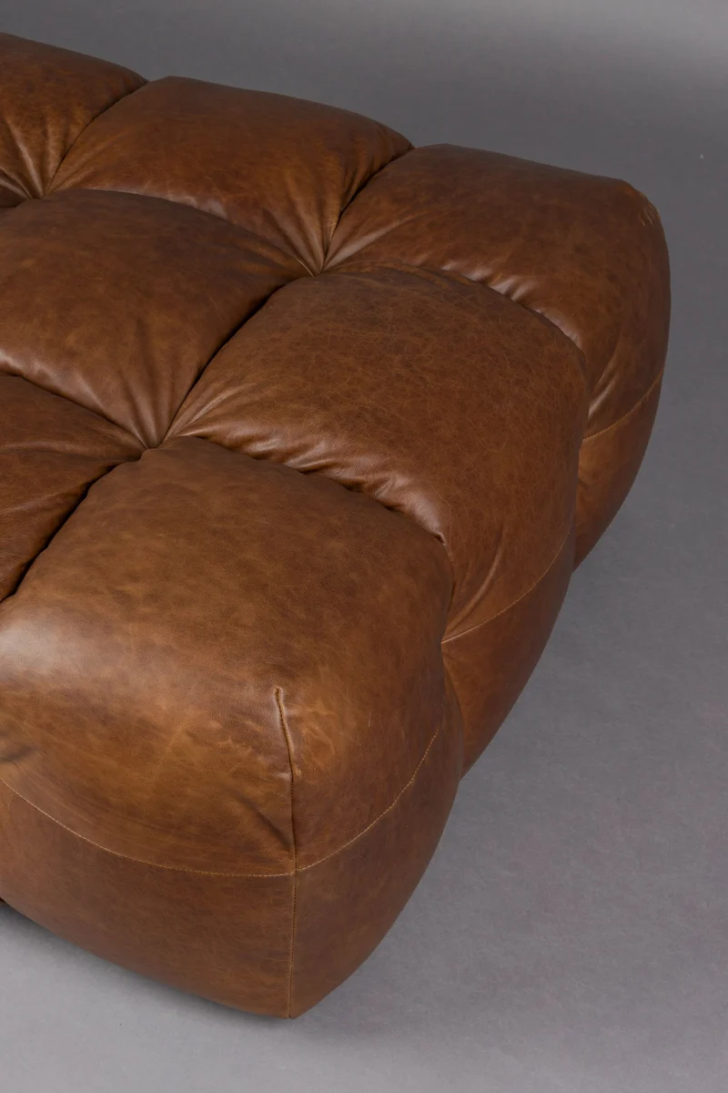Dutchbone Hocker Hackman Leather Chocolate – Dark brown, Rindsleder, 100 × 100 × 45 cm