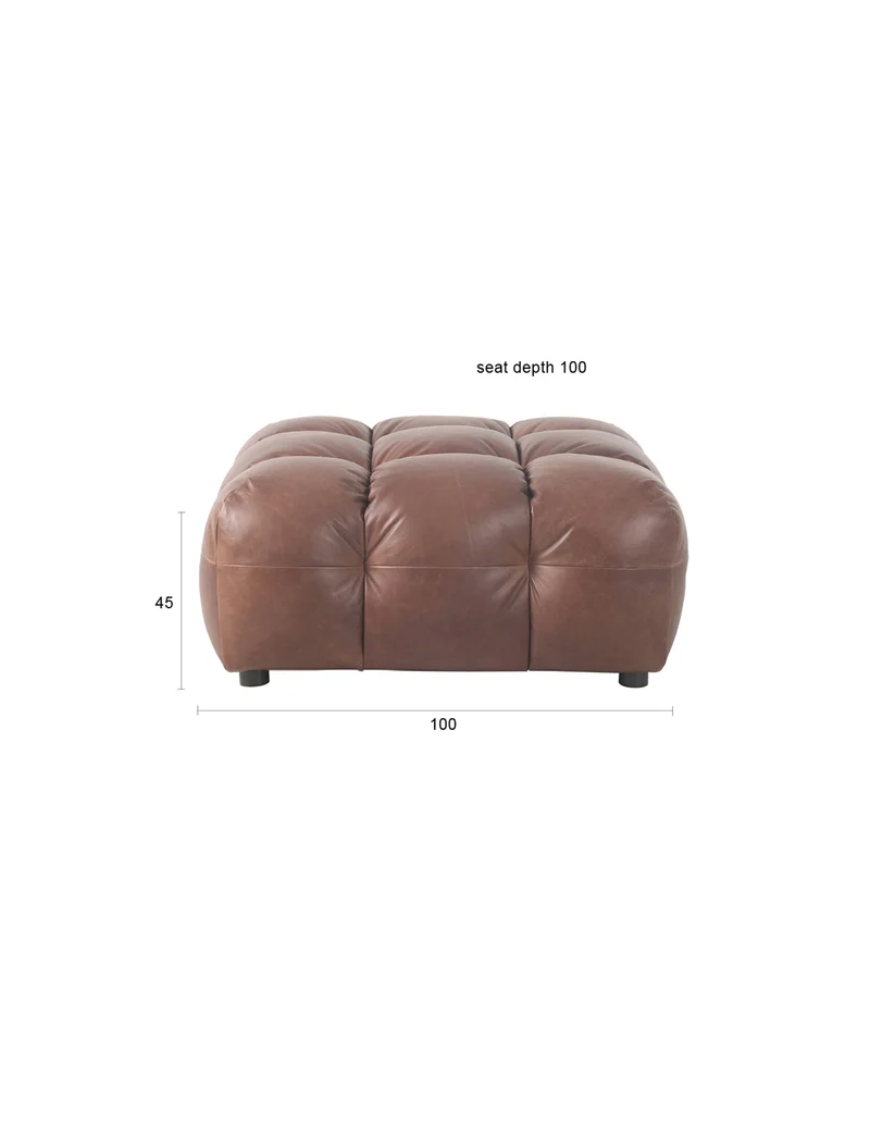 Dutchbone Hocker Hackman Leather Chocolate – Dark brown, Rindsleder, 100 × 100 × 45 cm