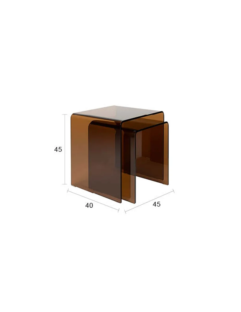 Dutchbone Beistelltisch Vetro Set of 2 – Braun, Glas, 40 × 45 × 45 cm