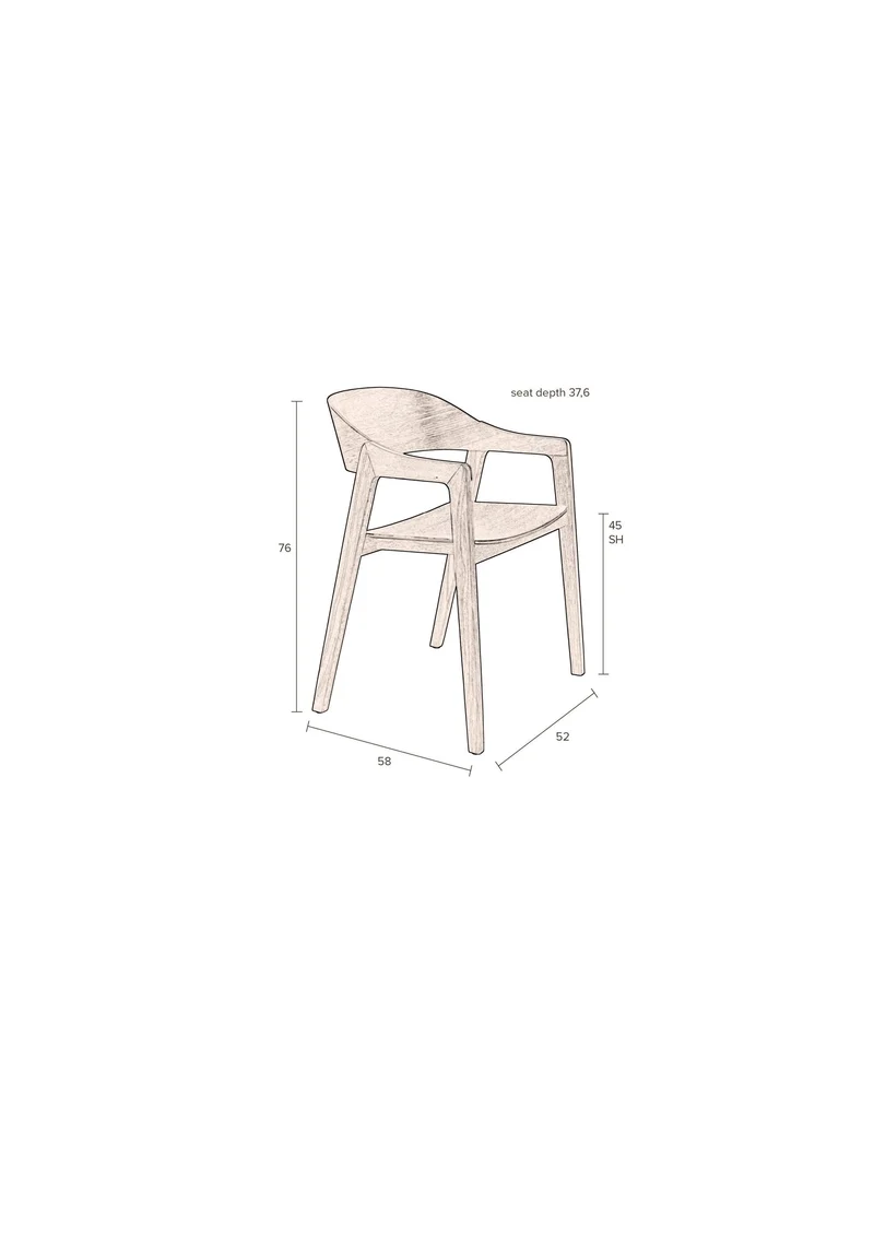 Dutchbone Stuhl Westlake – Natur, Eichenfurnier, 52 × 58 × 76 cm, 2er-Set
